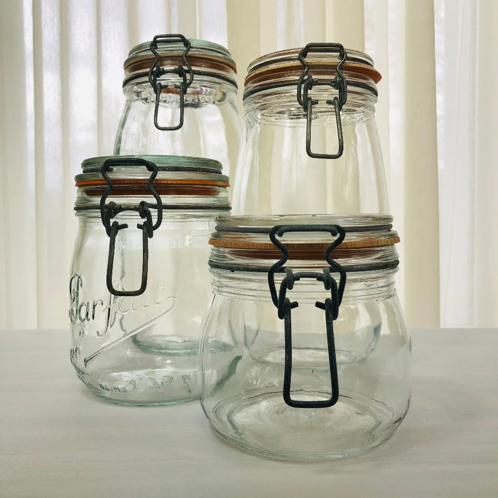 Vintage Set of Glass Bail & Trigger Jar Canisters